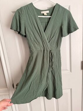 Monteau Olive Green Wrap Mini Dress